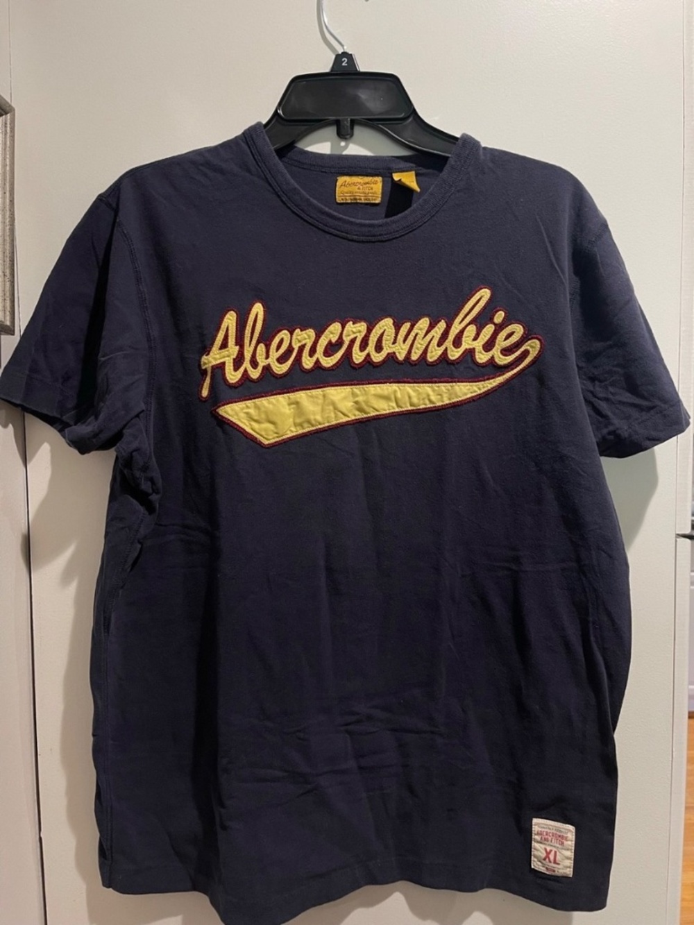 Abercrombie & Fitch Shirt XL Navy Graphic Embroidered Varsity Logo Cotton Y2K